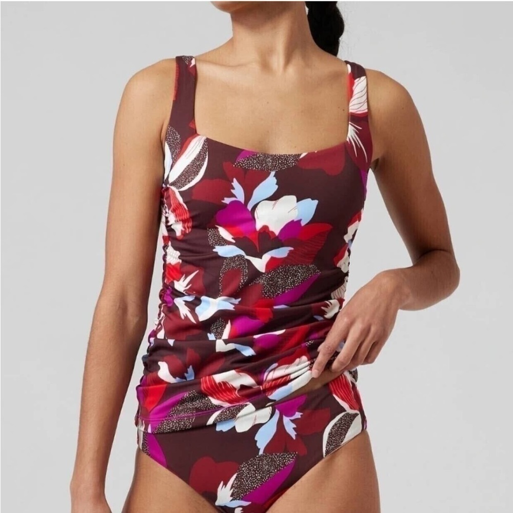 Athleta NEW Square Neck Bra Cup Tankini Swim Top Tropical Floral Print 32D/DD
